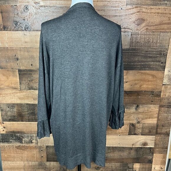 Max Studio Cardigan Grey Safety Pin Front Closure Ruffled Cuffs Medium - Picture 13 of 14